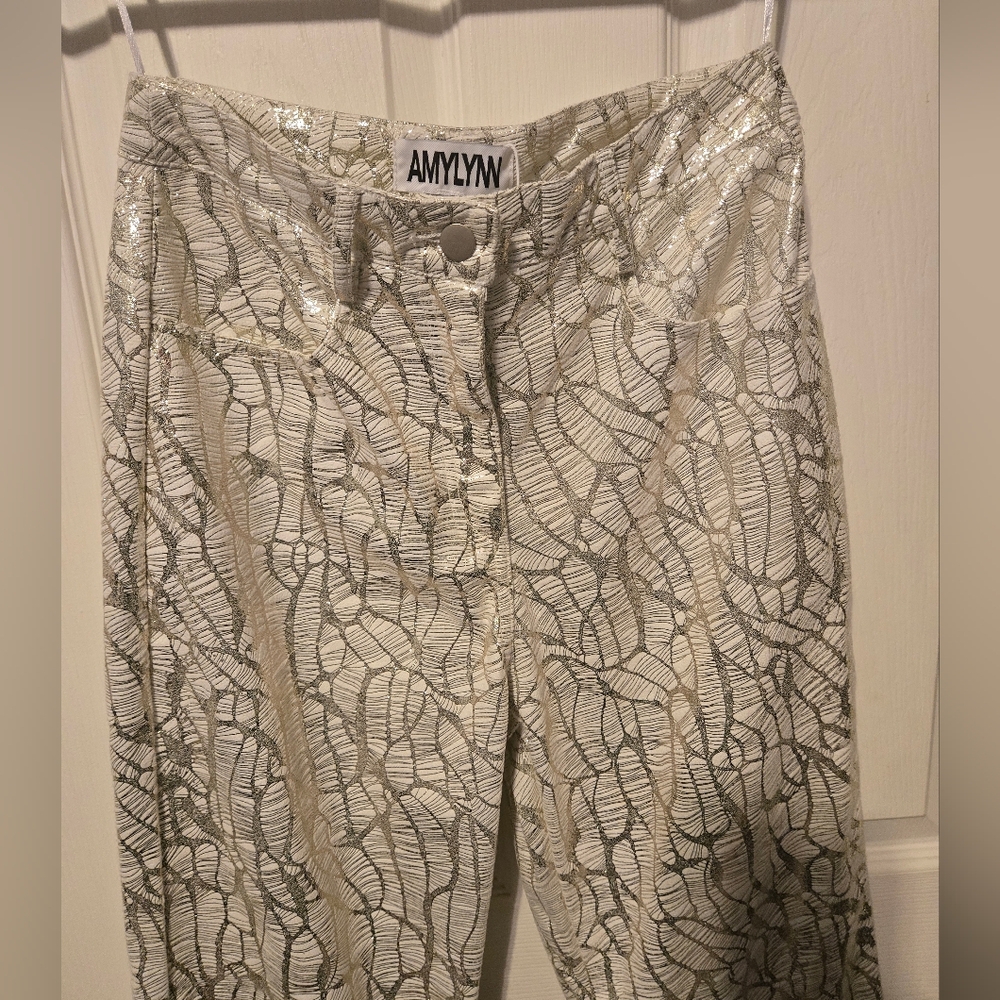 NWT Amylynn Lupe Printed Metallic Pants Sise Small Color Silver/Gold - Picture 5 of 15